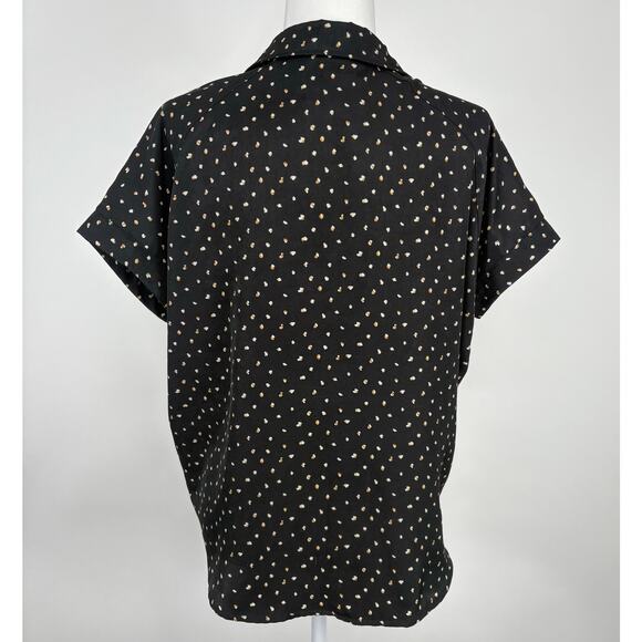 Oat New York Printed Button Down Short Sleeve Blouse Top Size Small Career Chic - Picture 2 of 9